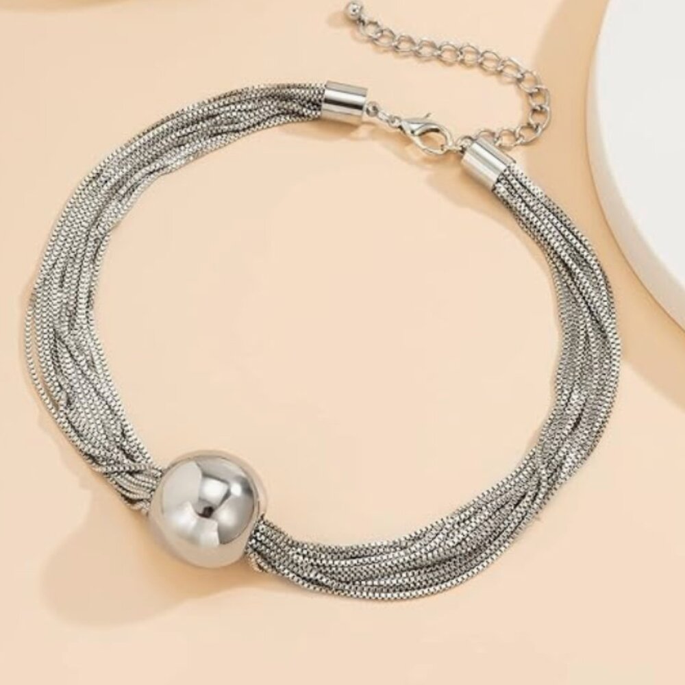 Anthro Bold SILVER Bead Choker